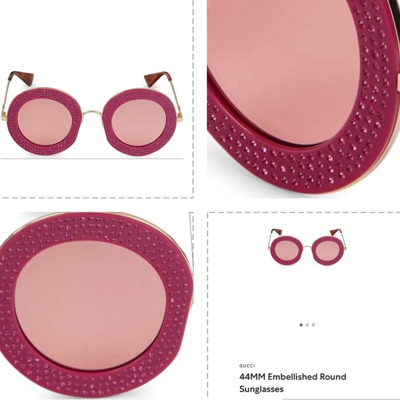 GUCCI UNISEX FUCHSIA CRYSTAL PAVE SUNGLASSES FROM THE BLIND BY LOVE COLLECTIONS - Picture 7 of 16